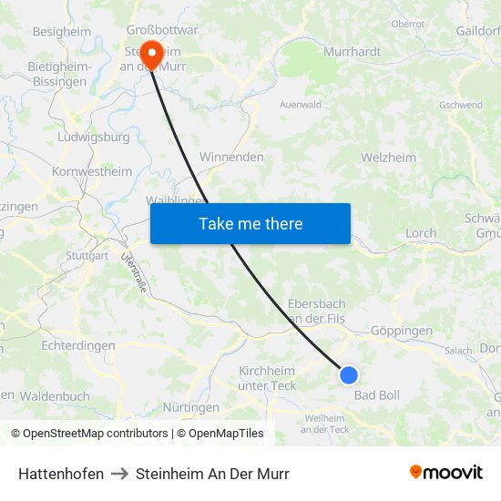 Hattenhofen to Steinheim An Der Murr map