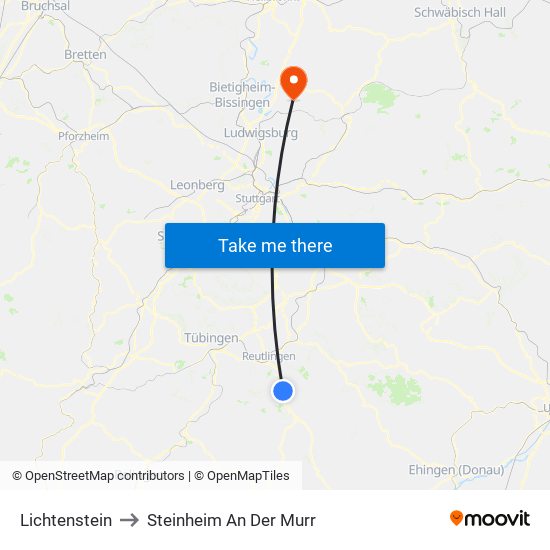 Lichtenstein to Steinheim An Der Murr map