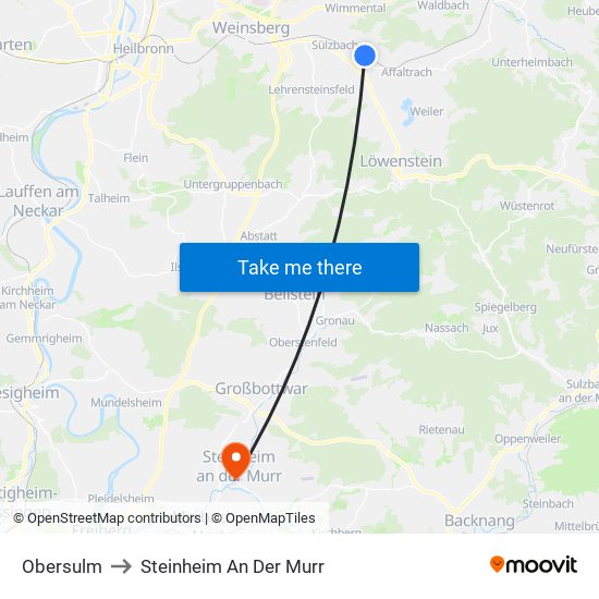 Obersulm to Steinheim An Der Murr map