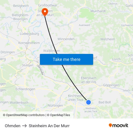 Ohmden to Steinheim An Der Murr map