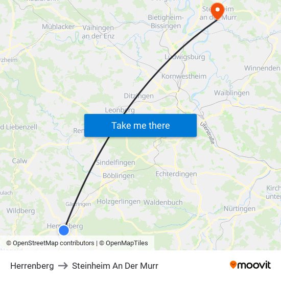 Herrenberg to Steinheim An Der Murr map