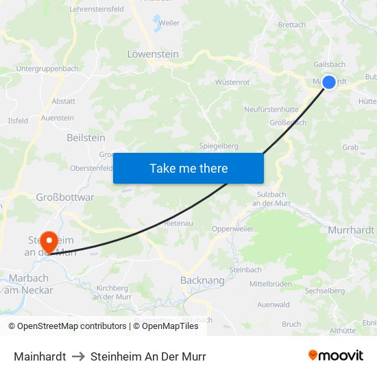 Mainhardt to Steinheim An Der Murr map