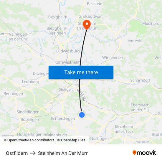 Ostfildern to Steinheim An Der Murr map