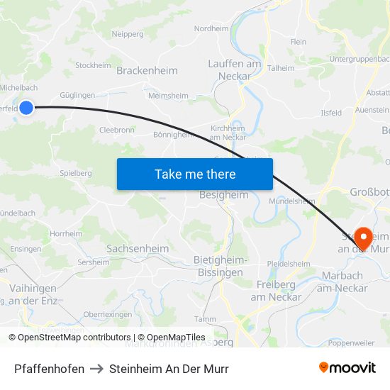 Pfaffenhofen to Steinheim An Der Murr map