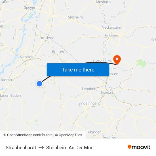 Straubenhardt to Steinheim An Der Murr map