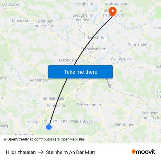 Hildrizhausen to Steinheim An Der Murr map