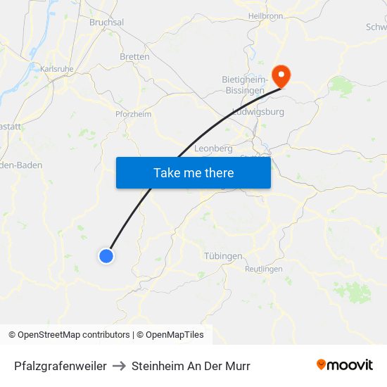 Pfalzgrafenweiler to Steinheim An Der Murr map