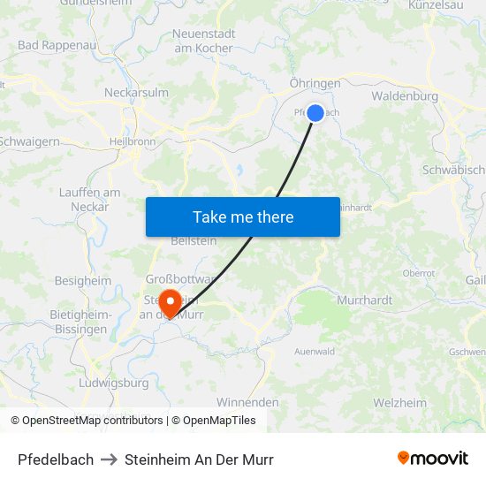 Pfedelbach to Steinheim An Der Murr map