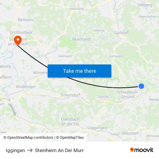 Iggingen to Steinheim An Der Murr map