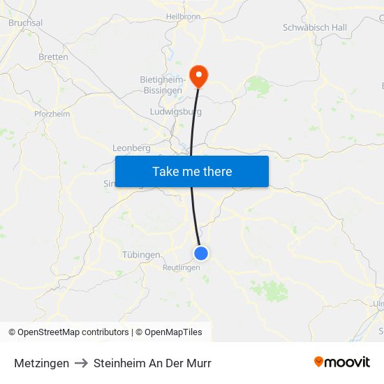 Metzingen to Steinheim An Der Murr map