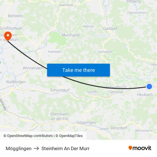 Mögglingen to Steinheim An Der Murr map
