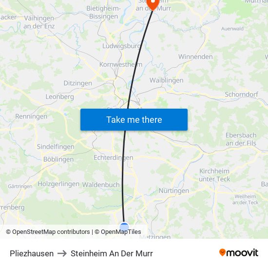 Pliezhausen to Steinheim An Der Murr map