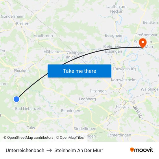 Unterreichenbach to Steinheim An Der Murr map
