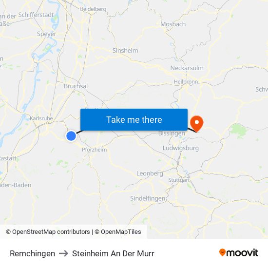 Remchingen to Steinheim An Der Murr map