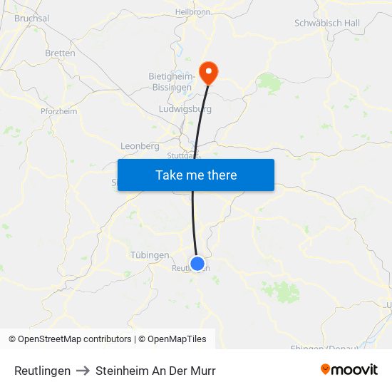 Reutlingen to Steinheim An Der Murr map