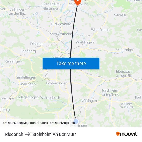 Riederich to Steinheim An Der Murr map