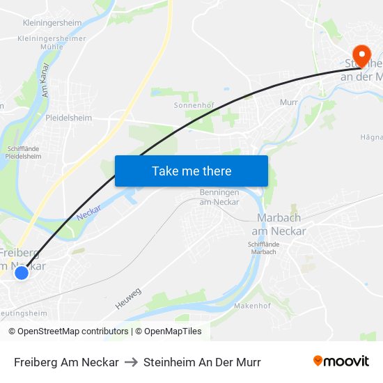 Freiberg Am Neckar to Steinheim An Der Murr map