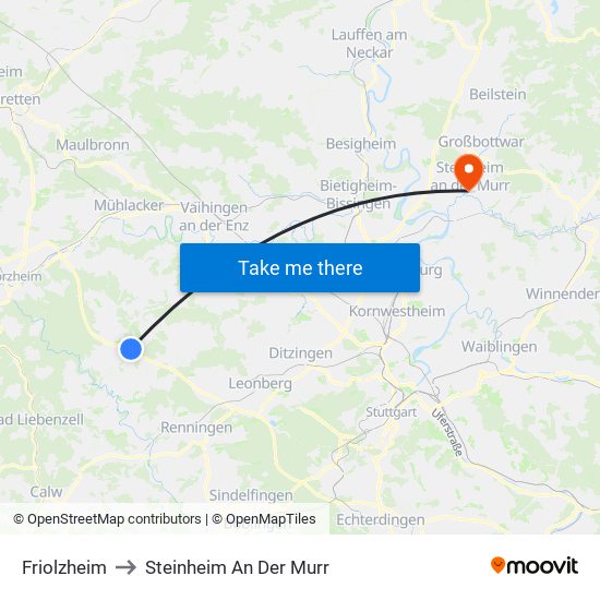 Friolzheim to Steinheim An Der Murr map