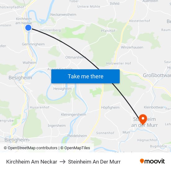 Kirchheim Am Neckar to Steinheim An Der Murr map