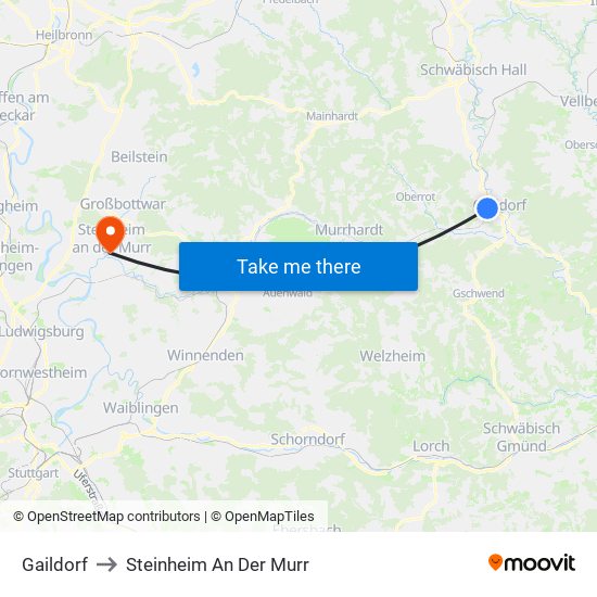 Gaildorf to Steinheim An Der Murr map