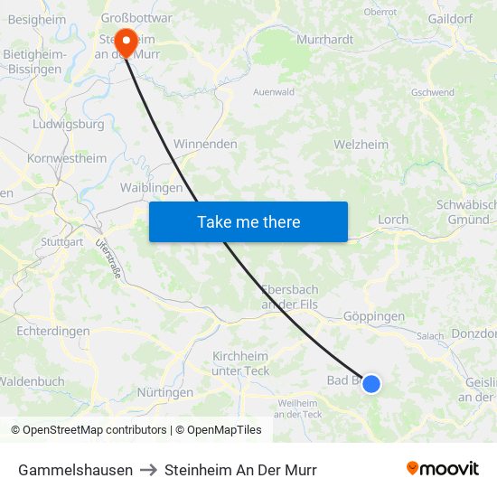 Gammelshausen to Steinheim An Der Murr map