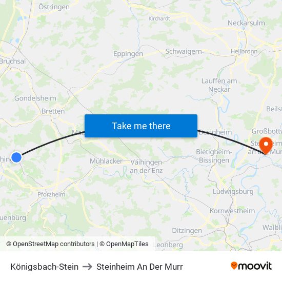 Königsbach-Stein to Steinheim An Der Murr map