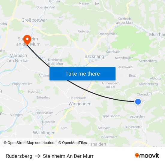 Rudersberg to Steinheim An Der Murr map