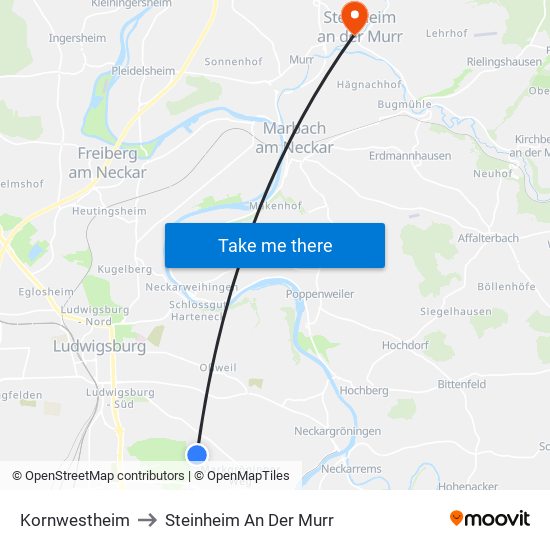Kornwestheim to Steinheim An Der Murr map