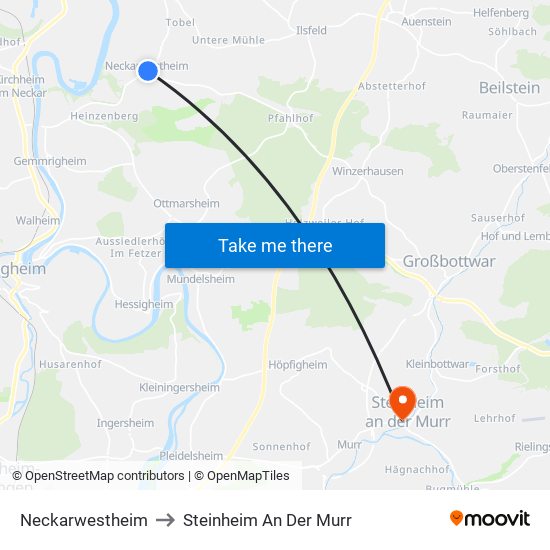 Neckarwestheim to Steinheim An Der Murr map