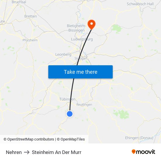 Nehren to Steinheim An Der Murr map