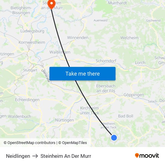 Neidlingen to Steinheim An Der Murr map
