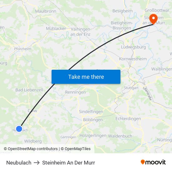 Neubulach to Steinheim An Der Murr map