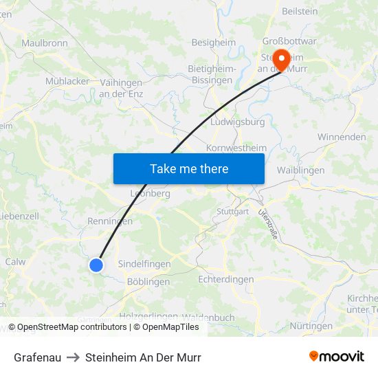 Grafenau to Steinheim An Der Murr map