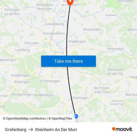 Grafenberg to Steinheim An Der Murr map