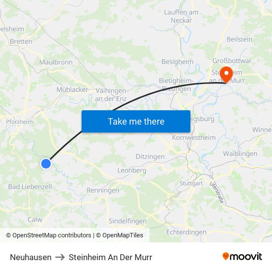 Neuhausen to Steinheim An Der Murr map