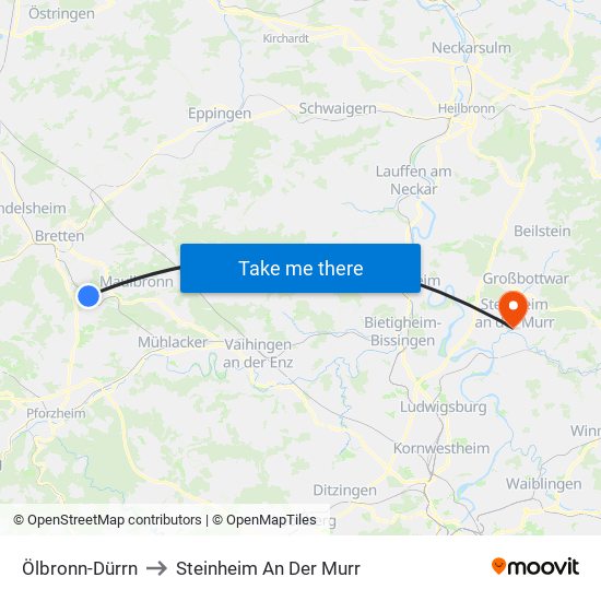 Ölbronn-Dürrn to Steinheim An Der Murr map