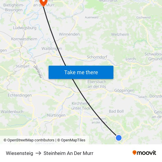 Wiesensteig to Steinheim An Der Murr map