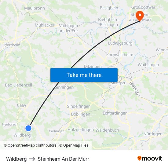 Wildberg to Steinheim An Der Murr map