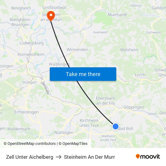 Zell Unter Aichelberg to Steinheim An Der Murr map