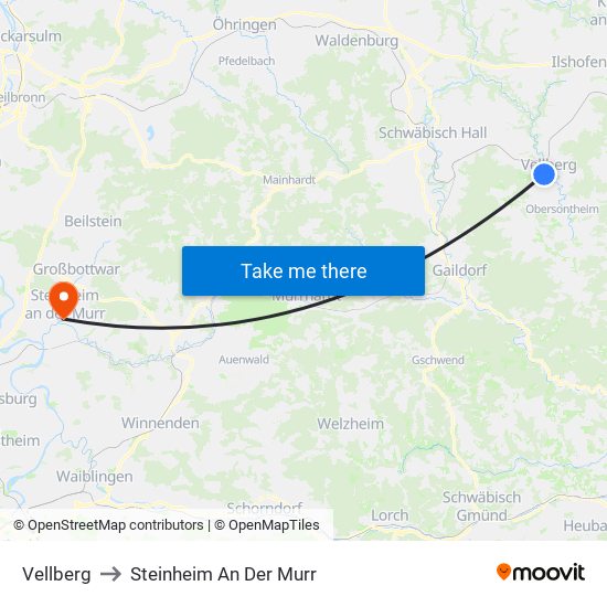 Vellberg to Steinheim An Der Murr map