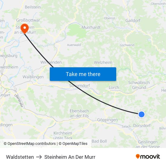 Waldstetten to Steinheim An Der Murr map