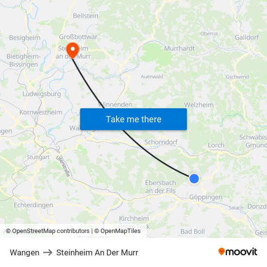 Wangen to Steinheim An Der Murr map