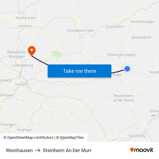 Westhausen to Steinheim An Der Murr map