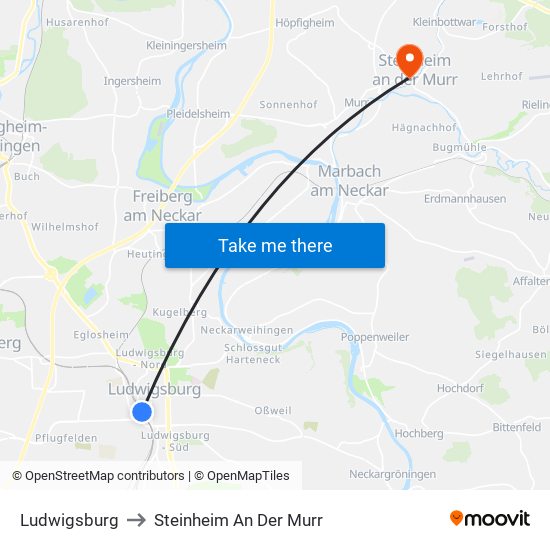 Ludwigsburg to Steinheim An Der Murr map