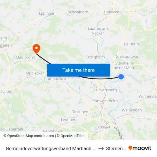 Gemeindeverwaltungsverband Marbach am Neckar to Sternenfels map