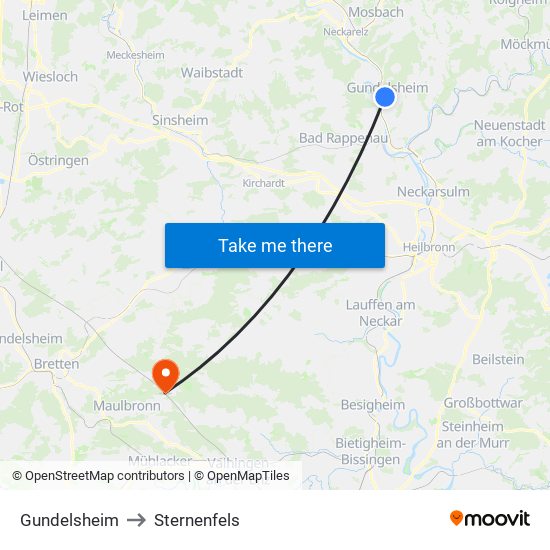 Gundelsheim to Sternenfels map