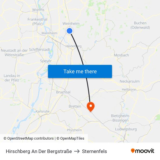 Hirschberg An Der Bergstraße to Sternenfels map