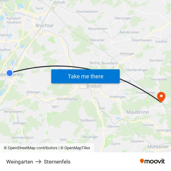 Weingarten to Sternenfels map