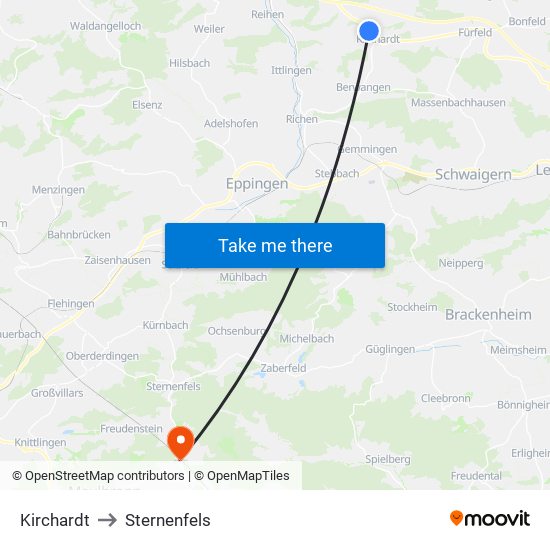 Kirchardt to Sternenfels map