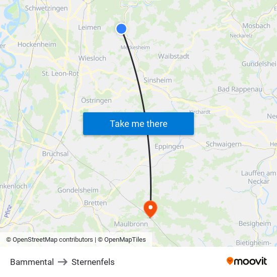 Bammental to Sternenfels map